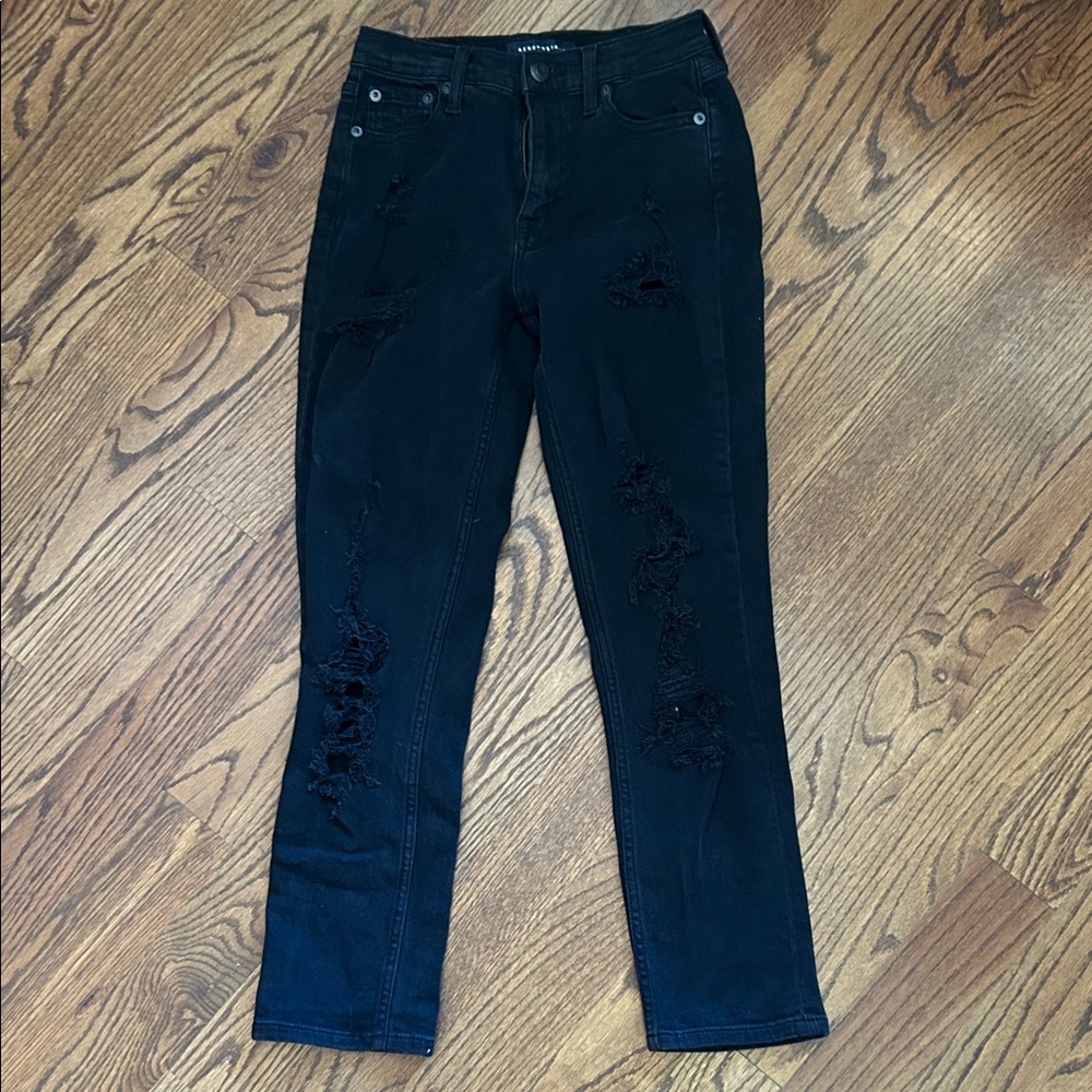 Aeropostale Women’s Black Distressed Jeans, 00R, mom jeans